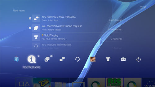 ps4这次采用名为"playstation动态选单"的使用者界面,由上至下分为机